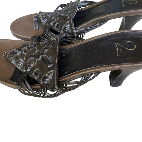 Mia 2 thing strappy sandal Chocolate Brown Kitten Heel Faux Leather Comfy Fall - Picture 3 of 5